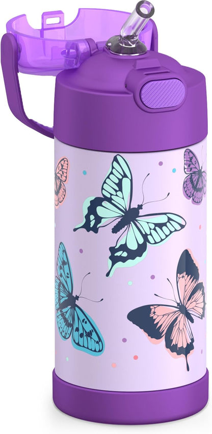 THERMOS FUNTAINER Water Bottle - 12 Ounce Kids Stainless Steel Vacuum Insulated with Straw | Butterfly Frenzy