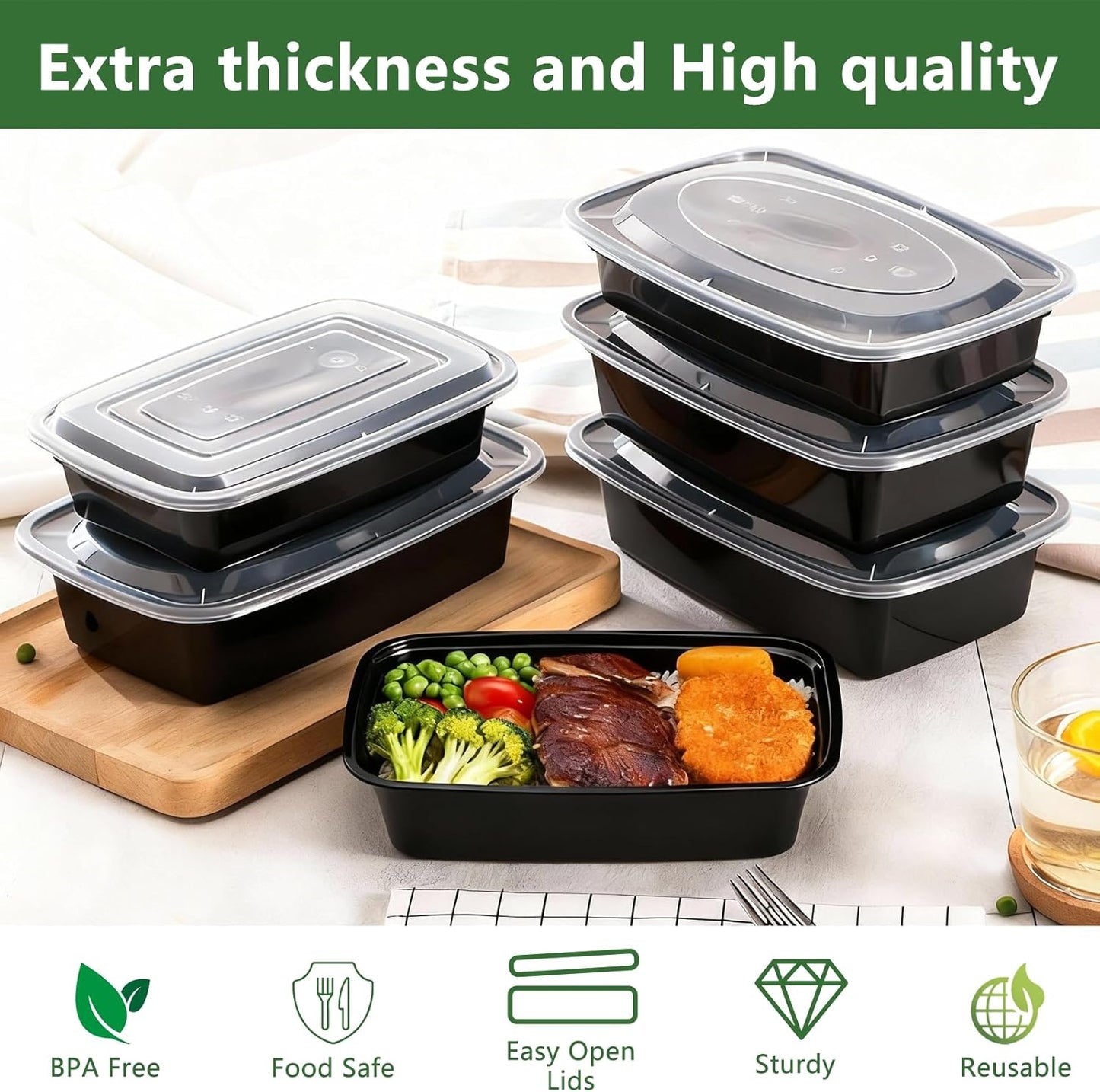 Qewro 10-Pack 35oz Meal Prep Containers - Disposable Food Storage with Lids | Microwave & Dishwasher Safe