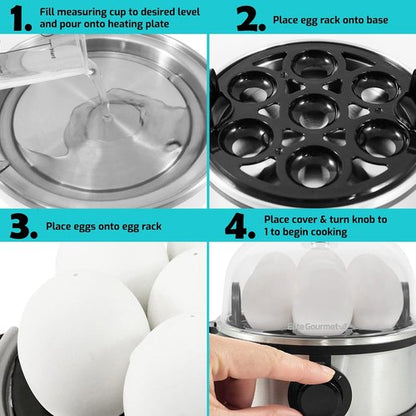 Elite Gourmet EGC648 Electric Egg Poacher - Boil Up to 7 Eggs Soft, Medium, Hard | Auto Shut-Off, BPA-Free