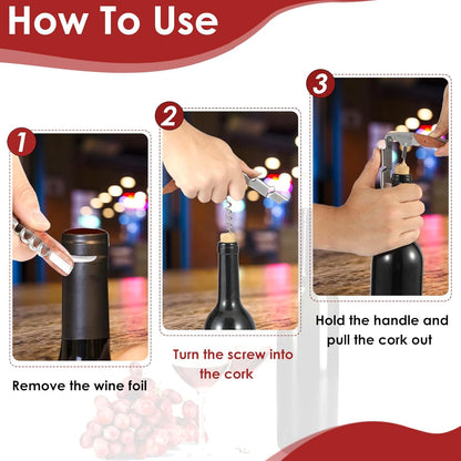 Wine Opener Waiter Corkscrew, Premium 420 Stainless Steel Wine Bottle Opener with Foil Cutter & Cap Remover, Double Hinged Manual Wine Key for Bartenders, Servers, Waiters and Home Use, Rosewood