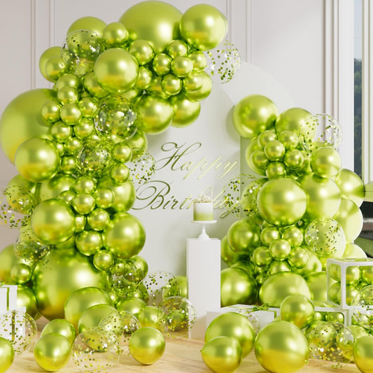 AULE 100Pcs Metallic Lime Green Balloons - Shiny Chrome Latex for Parties | 18/12/10/5 Inch