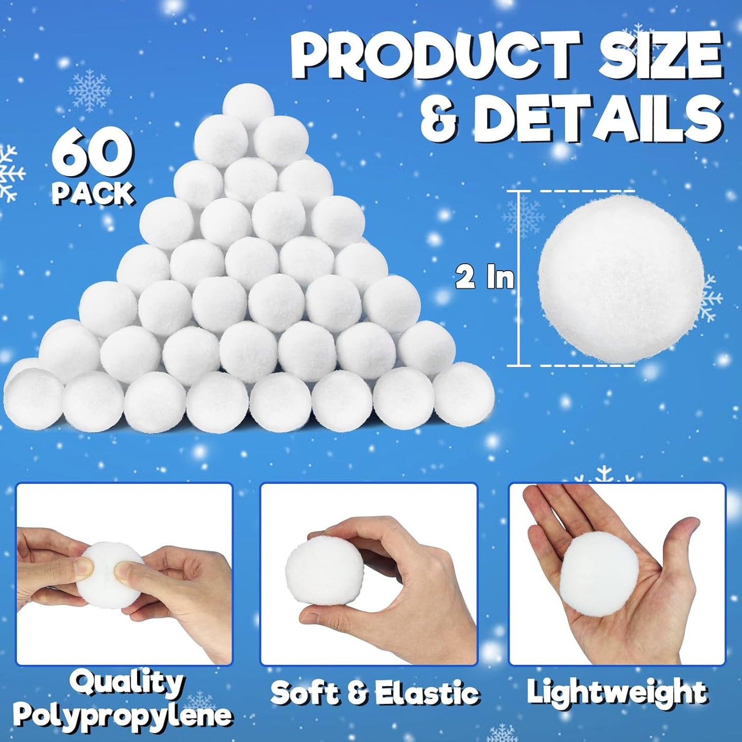 Skiennix Christmas Decorations - 60 PCS 2-Inch Fake Snowballs for Indoor Family Fun & Parties