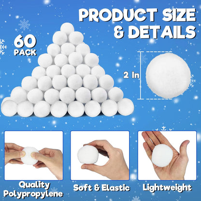 Skiennix Christmas Decorations - 60 PCS 2-Inch Fake Snowballs for Indoor Family Fun & Parties