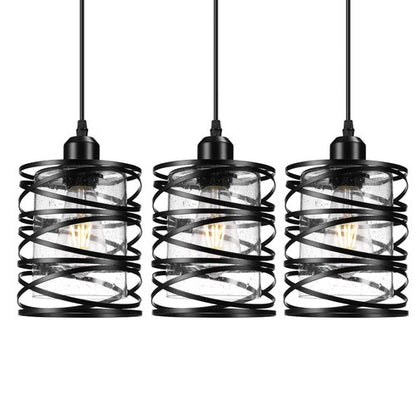 3 PACK Industrial Pendant Lights Kitchen Island, Black Hanging Kitchen Lights, Adjustable Kitchen Pendant Lighting over Island, Modern Seeded Glass Shade Island Lights for Kitchen, Dining Room, Bar