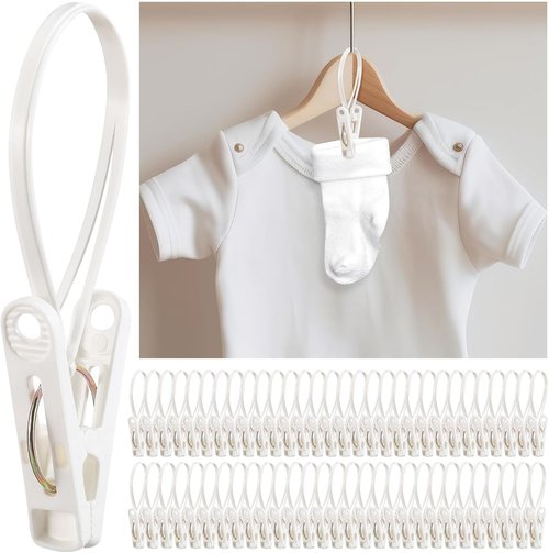 Honeydak 60-Pack Laundry Hooks - Versatile Hanging Clips for Organizing Clothes & Accessories | White