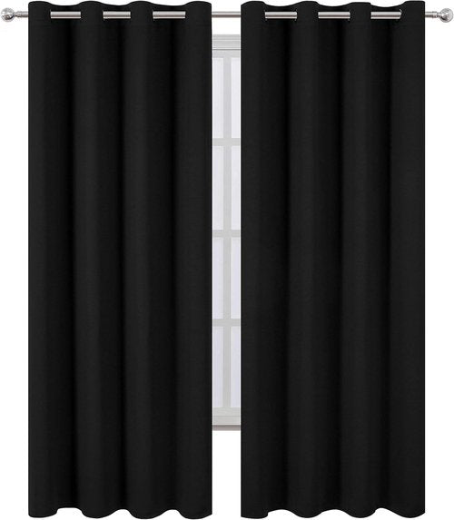 LEMOMO Blackout Curtains - Thermal Insulated Room Darkening Panels | 52 x 84 Inches, Set of 2, Black