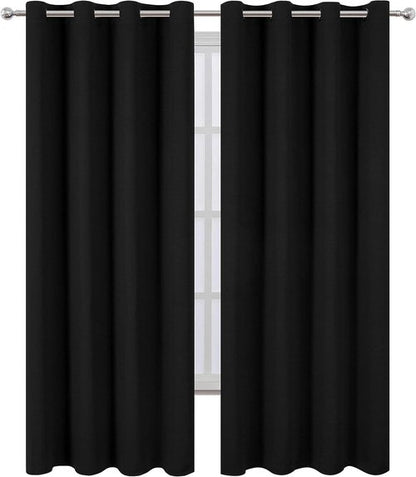 LEMOMO Blackout Curtains - Thermal Insulated Room Darkening Panels | 52 x 84 Inches, Set of 2, Black