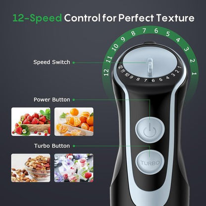 FRESKO Immersion Handheld Blender - 500W Power, 12-Speed Turbo Mode, 700ml Beaker, Stainless Steel Blades