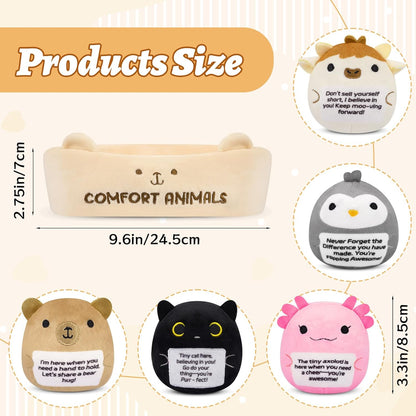 Skiennix Emotional Support Plush Animal Set - 6 Cute Stuffed Animals with Positive Messages | Soft Plushies for Kids & Adults