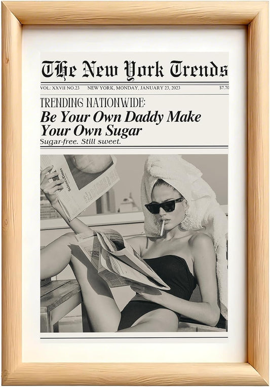 Skiennix Retro Newspaper Wall Art Poster - Black & White Fashion Quote Print | Vintage Aesthetic Decor for Bedroom & Dressing Room (Unframed)