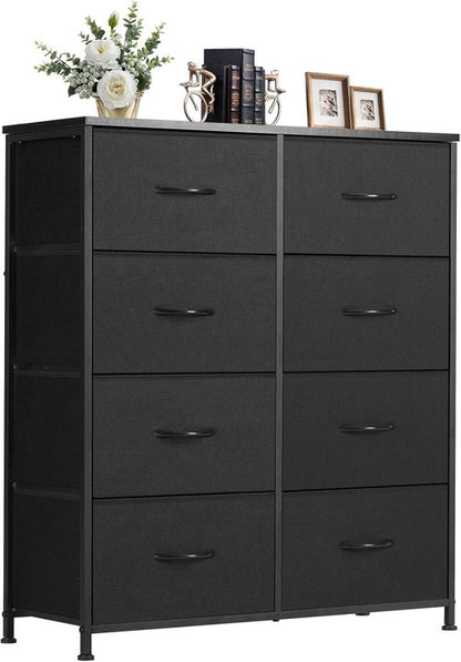 DUMOS 8-Drawer Dresser - Sturdy Fabric Storage Organizer with Metal Frame & Wooden Top | Matte Black