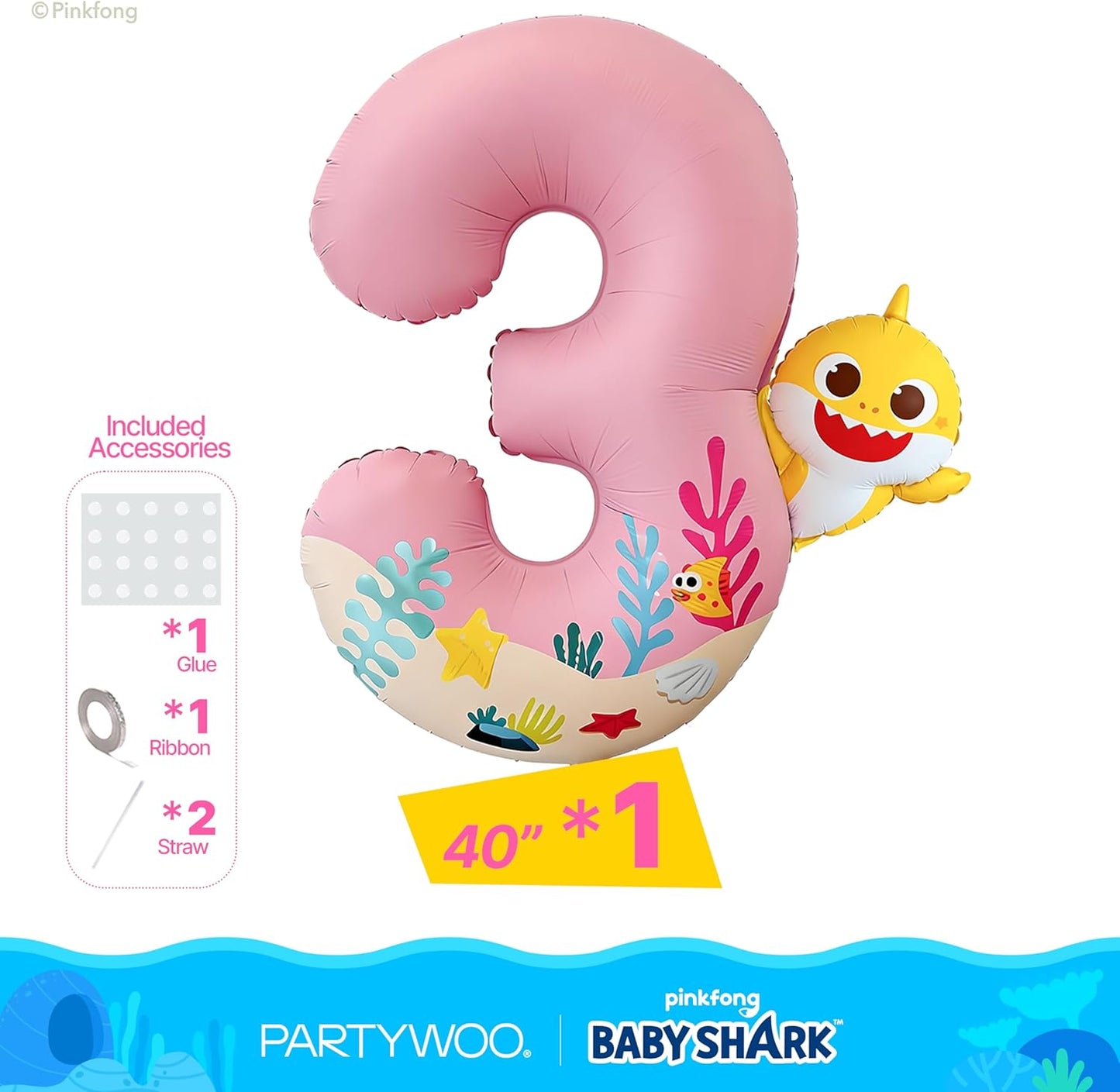 PartyWoo Pink Foil Number 3 Balloon - 40 Inch Mylar Helium Birthday Decoration for Kids' Parties