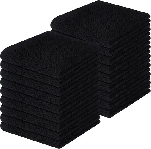 Homaxy 100% Cotton Waffle Weave Dish Cloths - Ultra Soft & Absorbent Kitchen Towels | 12x12 Inches, 18-Pack, Black