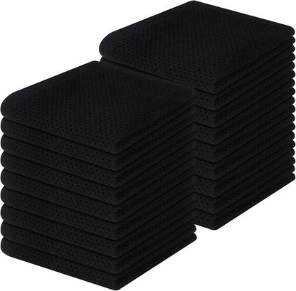 Homaxy 100% Cotton Waffle Weave Dish Cloths - Ultra Soft & Absorbent Kitchen Towels | 12x12 Inches, 18-Pack, Black