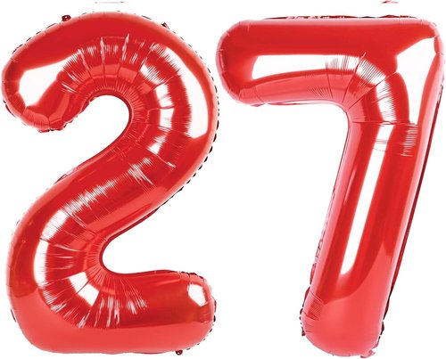 Happy 27 Red Foil Number Balloons - Large Birthday Decorations for Men & Women | Perfect for Weddings & Anniversaries