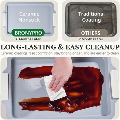 BRONYPRO Non-Stick Ceramic Baking Sheet Set - Heavy-Duty PFOA & PTFE Free Oven Trays | Set of 3, Cream