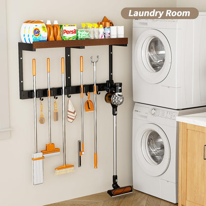 Skiennix Broom Holder Wall Mount - Space-Saving Cleaning Supplies Organizer for Home & Garage
