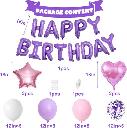 Regine Switzerland Pink & Purple Birthday Decorations - Balloons, Banner & Confetti Set for Parties