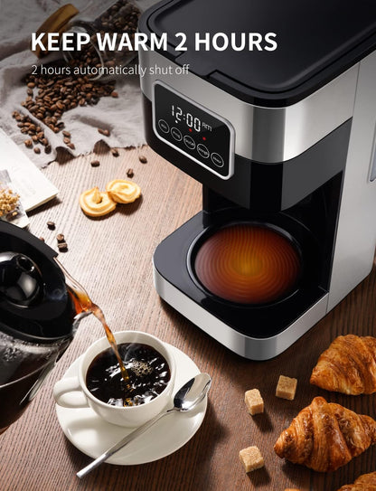 SHARDOR 10-Cup Coffee Maker - Programmable Drip Machine with Auto Shut Off & Permanent Filter - Silver