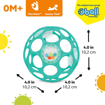 Bright Starts Oball Rattle - Easy-Grasp BPA-Free Infant Toy in Teal | 4 Inches, Newborn+