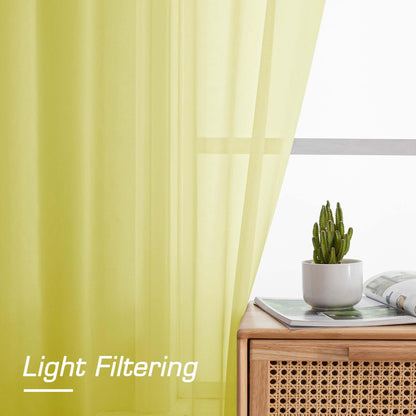 OWENIE Lemon Sheer Curtains 84 Inches Long for 2 Panels Set, Solid Light Filtering Voile Sheer Curtains for Living Room Bedroom, Modern Rod Pocket Lemon Curtain, 2 Pcs Total 84 Width 84 Long