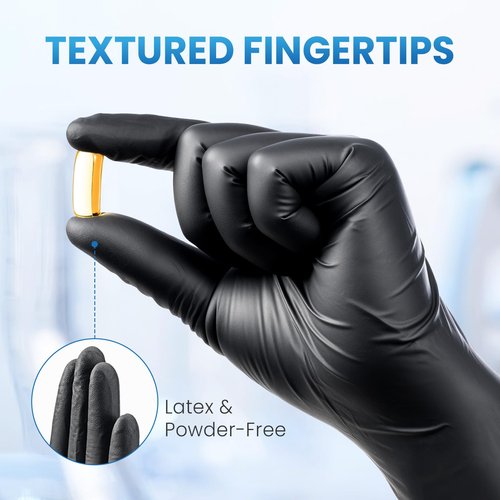 Borje Nitrile Gloves Large, 100 Count Disposable Gloves, Black, Latex-Free Powder-Free, Medical Exam, Food Safe, Cleaning, Cooking