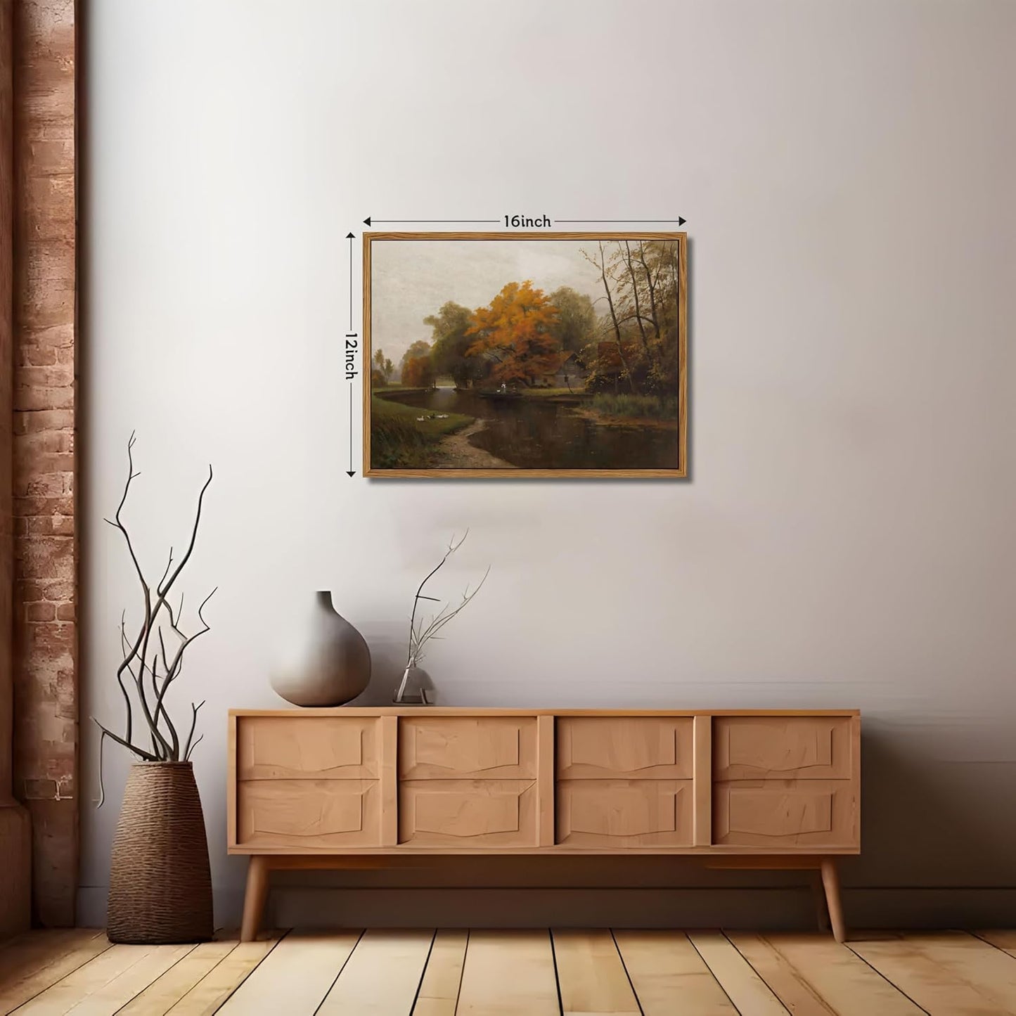 Vintage Autumn Floating Framed Canvas Wall Art - Scenic Nature Landscape Print 12x16 Inch