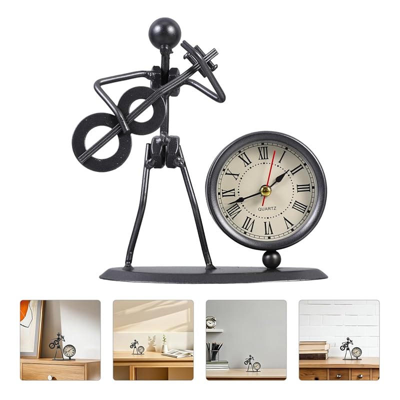 Vintage Iron Desk Clock - Retro Music Guitar Table Clock