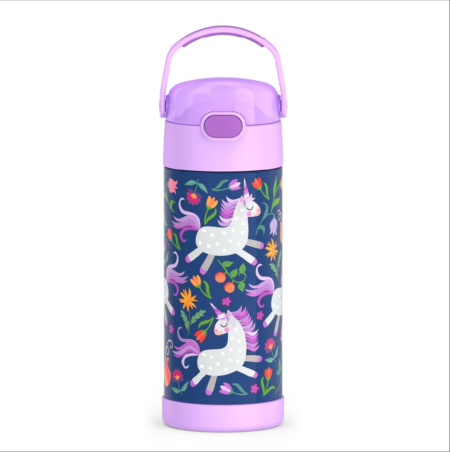 THERMOS FUNTAINER Water Bottle - 12 Ounce Kids Stainless Steel Insulated Bottle | Unicorn Blooms Design