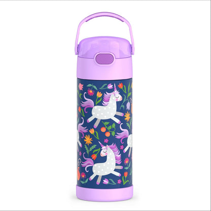 THERMOS FUNTAINER Water Bottle - 12 Ounce Kids Stainless Steel Insulated Bottle | Unicorn Blooms Design