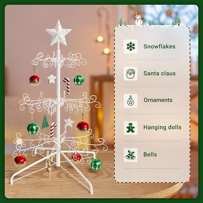 White 3 ft Christmas Ornament Display Stand Tree - Freestanding Iron Rack