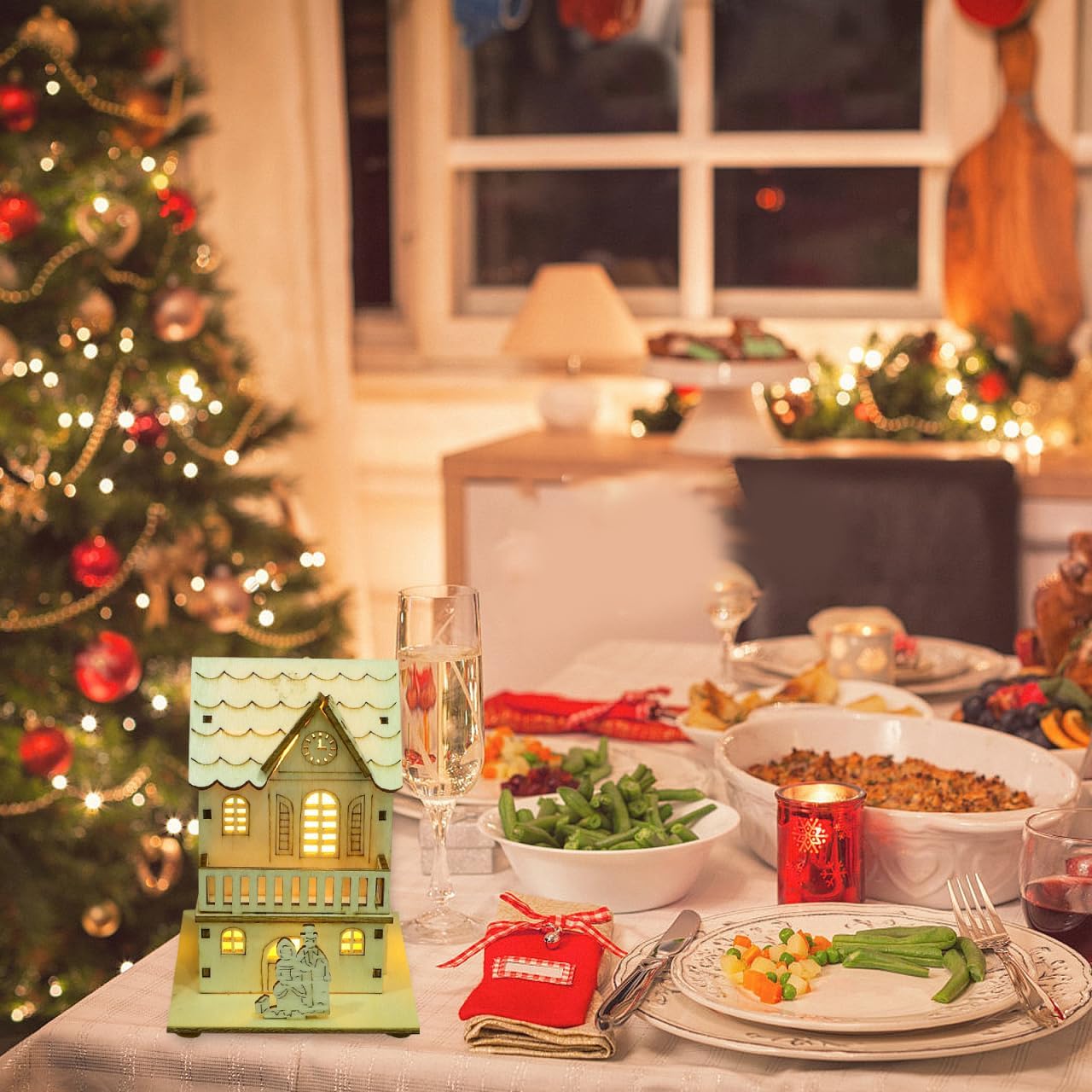 BESPORTBLE Wooden Christmas Village Houses Set - LED Mini Houses for Rustic Holiday Decor | 2025 Tabletop Accent