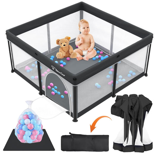 Taleco Gear Foldable Baby Play Pen - Breathable Travel Playpen with Mat & 50 Ocean Balls | 50''x50'' Size
