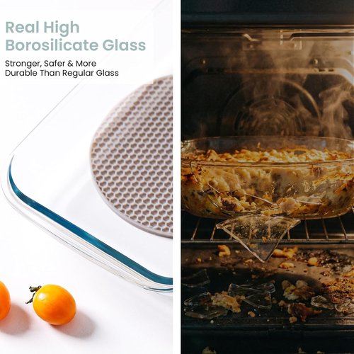 Borosilicate Glass Baking Dish by [Brand Name] - 3 Quart Oven Safe Cookware with Silicone Mats & Gift Box
