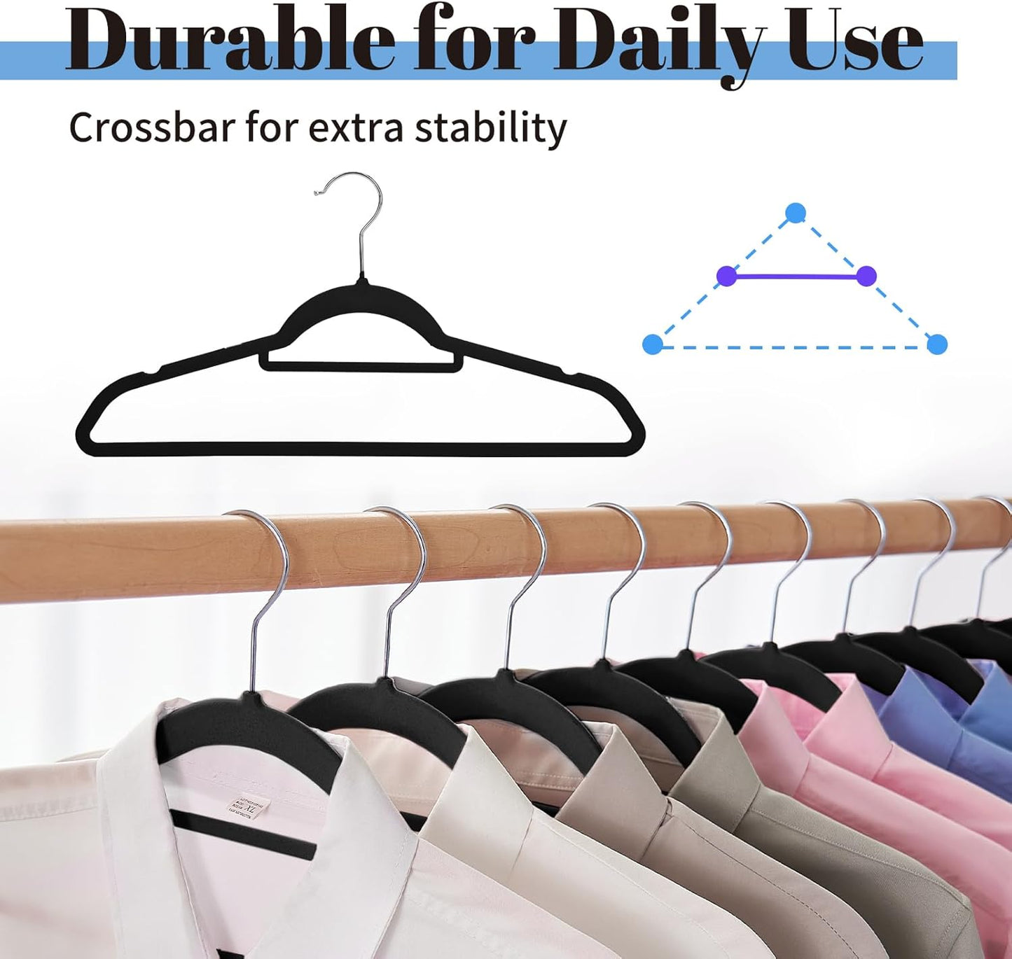 Smartor Black Velvet Hangers - 20 Pack Non-Slip Space-Saving Clothes Hangers with Tie Bar & Shoulder Notches