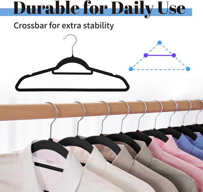 Smartor Black Velvet Hangers - 20 Pack Non-Slip Space-Saving Clothes Hangers with Tie Bar & Shoulder Notches