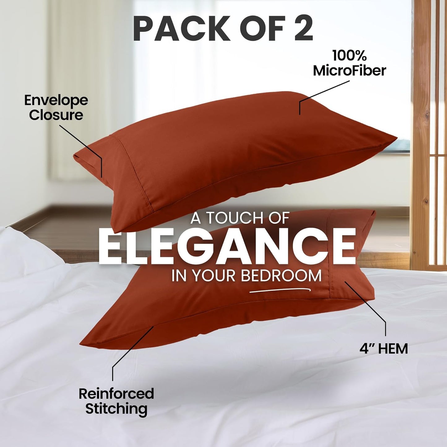 Utopia Bedding Queen Pillow Cases | Soft Brushed Microfiber - 2 Pack, Envelope Closure, 20 x 30 Inches (Orange)