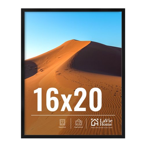 LaVie Home 16x20 Picture Frame for Wall Display, 16x20 Black Picture Frame with HD Plexiglas, 16 x 20 Poster Frame 1 Pack, Display Frame for Vertical or Horizontal, Classic Collection