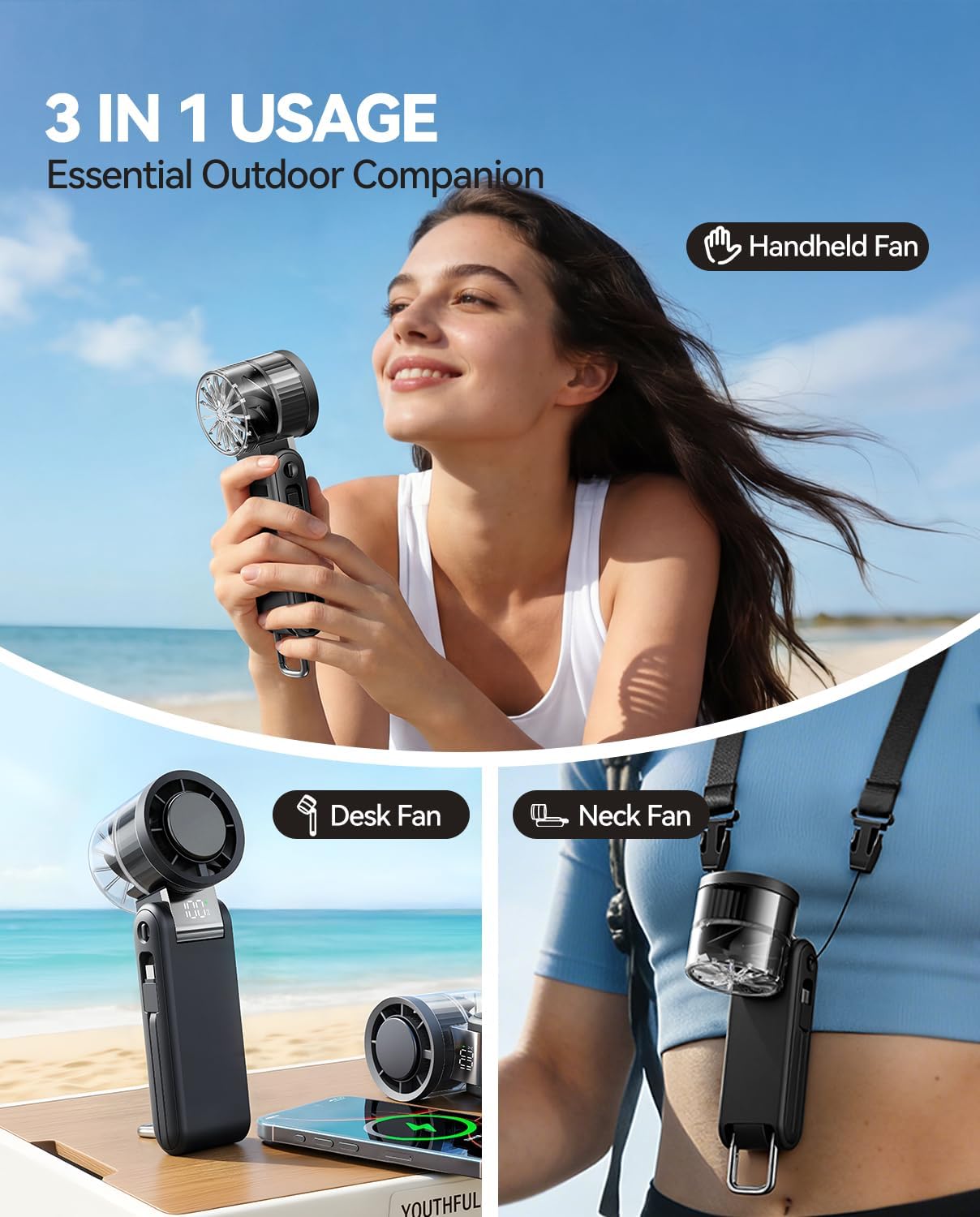 Skiennix Portable Handheld Fan - 4000mAh Power Bank & 100-Speed Turbo Fan | Foldable for Travel & Camping