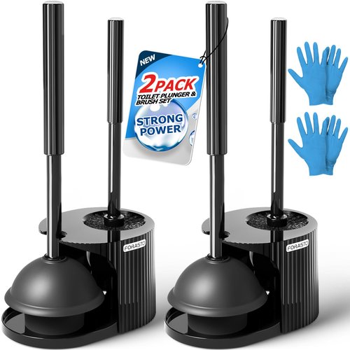 FORASTO 2Pack 2 in 1 Toilet Brush and Plunger Set, Extended Handle Plunger,Toilet Bowl Brush Plunger Set,Bathroom Cleaning Tools,Toilet Brush Plunger Combo,Cleaning Brush,Cleaning Supplies