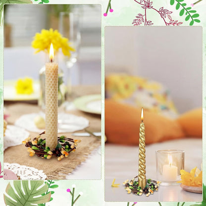 Suncalla Spring Pip Berry Taper Candle Rings - Mini Artificial Wreaths for Home Decor | Set of 4