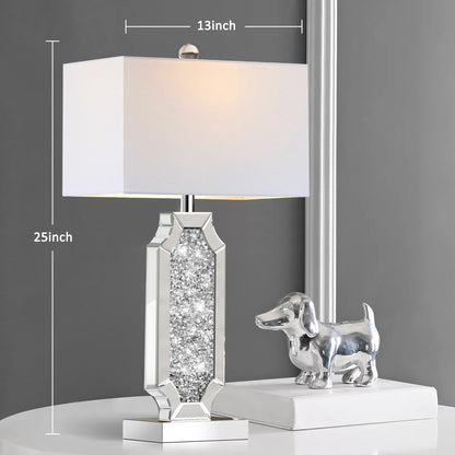 3-Way Dimmable Touch Diamond Crushed Mirrored Bedside Table Lamps Set of 2 for Living Room with USB A+C Ports,Tall Silver Modern Bling Nightstands Lamps for Bedroom with 2 Bulbs