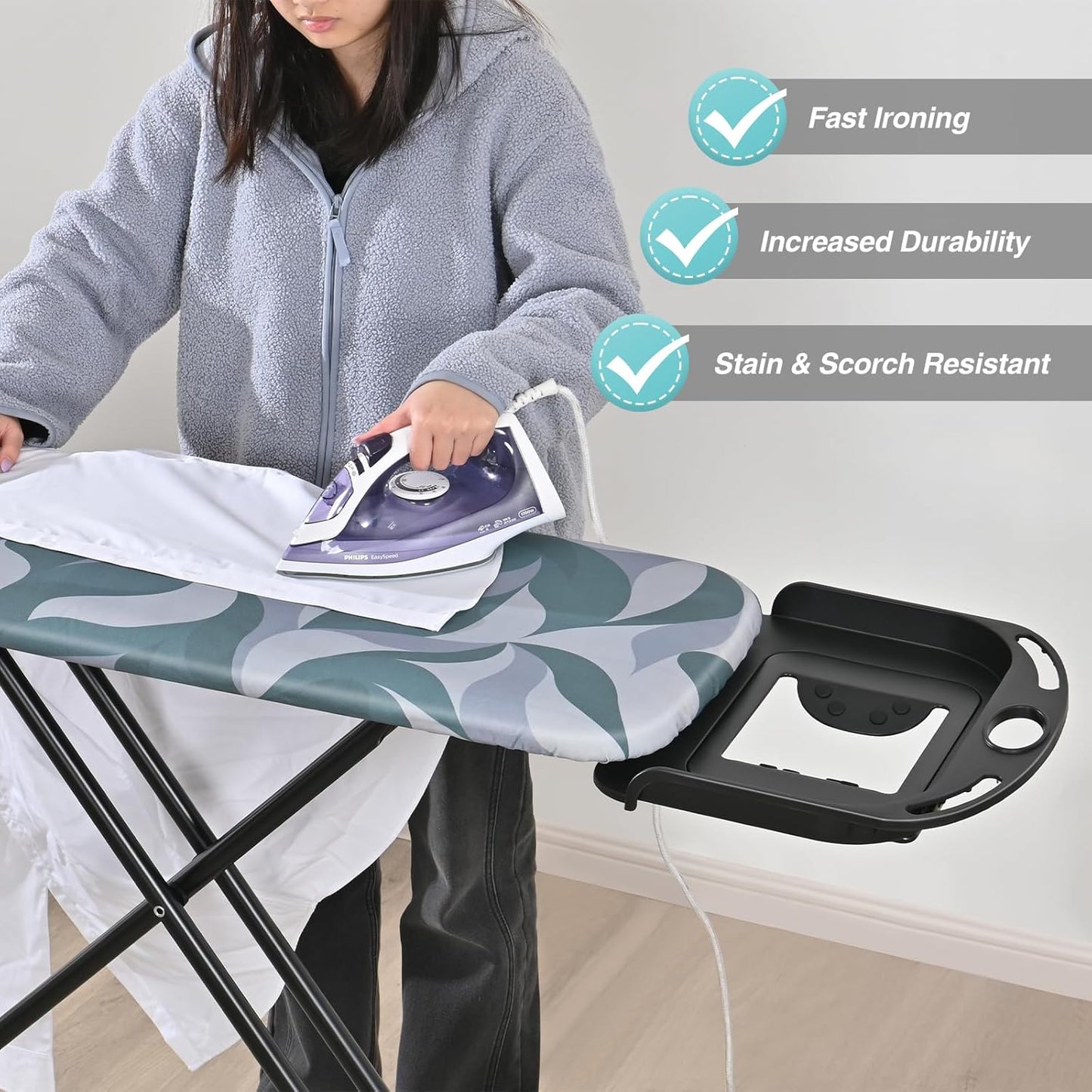 APEXCHASER Foldable Ironing Board - Full Size with Heat Resistant Cover & 7-Lever Height Adjustment | 14x54, Blue