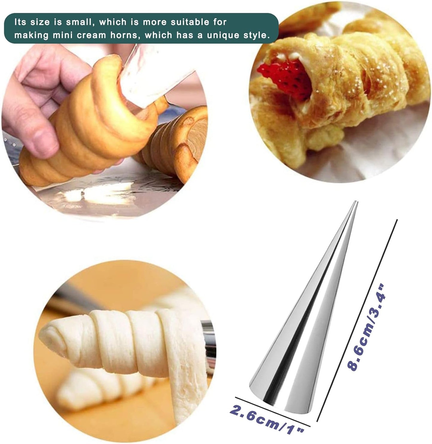 RoseFlower 30pcs Non-Stick Cream Horn Cones - Stainless Steel Cannoli Pastry Moulds Set for Baking