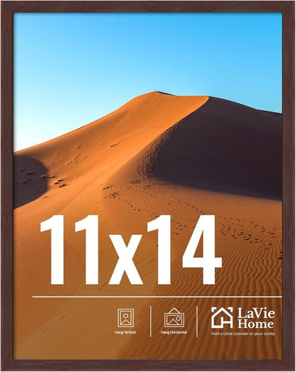 LaVie Home 11x14 Picture Frame - Classic Brown Wall Display Frame with HD Plexiglas | Vertical & Horizontal Use