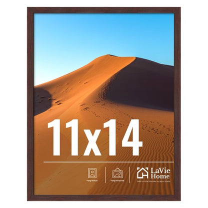 LaVie Home 11x14 Picture Frame for Wall Display, 11x14 Brown Picture Frame with HD Plexiglas, 11 x 14 Poster Frame 1 Pack, Display Frame for Vertical or Horizontal, Classic Collection
