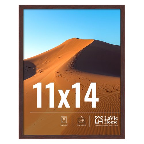 LaVie Home 11x14 Picture Frame for Wall Display, 11x14 Brown Picture Frame with HD Plexiglas, 11 x 14 Poster Frame 1 Pack, Display Frame for Vertical or Horizontal, Classic Collection