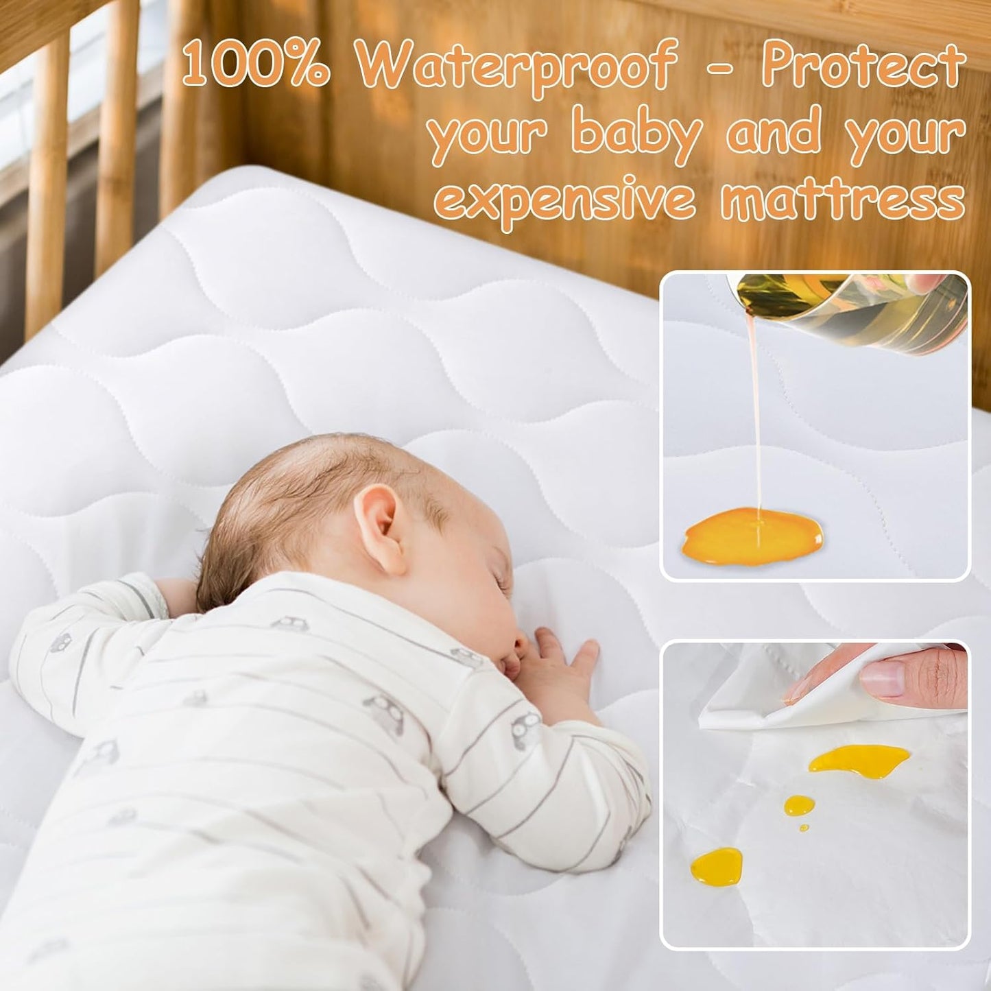 Yoofoss Waterproof Crib Mattress Protector - Soft & Breathable Quilted Pad for Standard Baby Cribs 52''x28''
