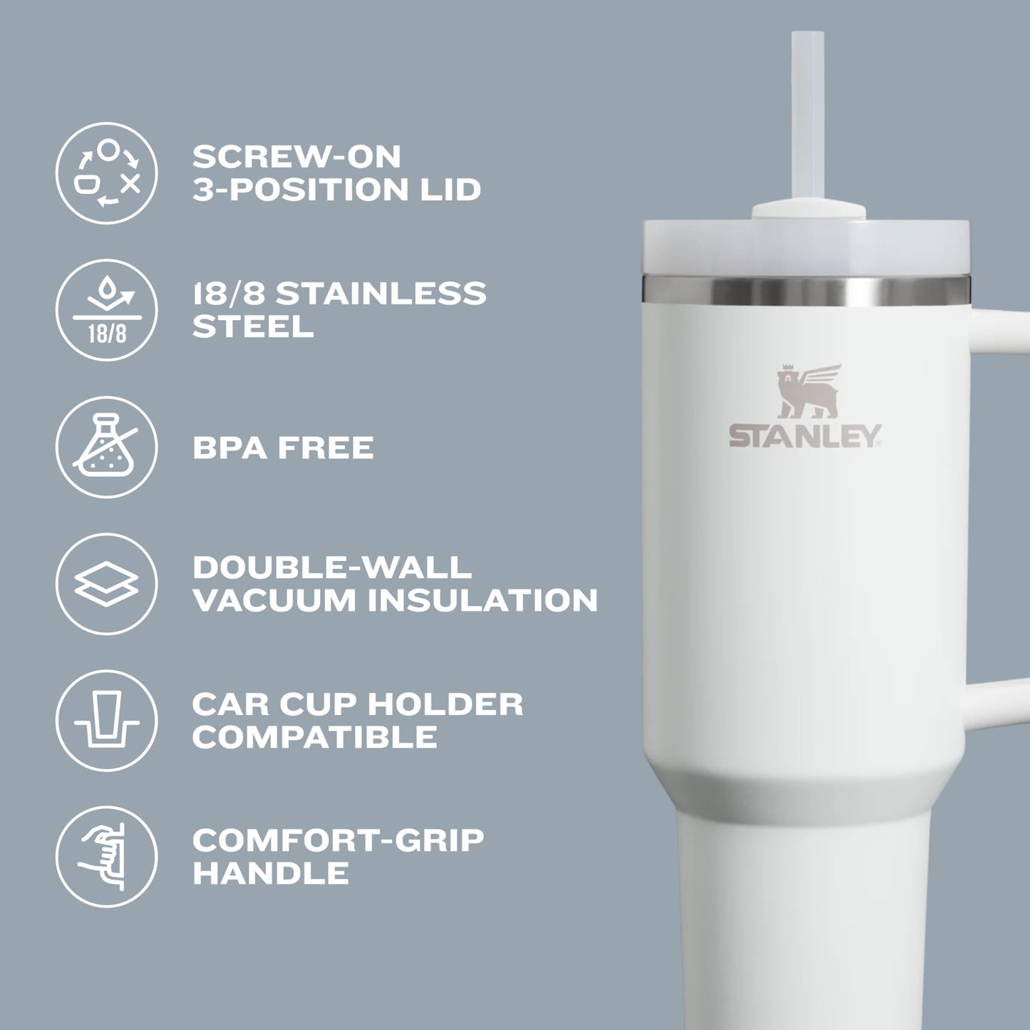 STANLEY Quencher H2.0 Tumbler with Handle and Straw 40 oz | Flowstate 3-Position Lid | Cup Holder Compatible for Travel | Insulated Stainless Steel Cup | BPA-Free | Rose Petal Shimmer
