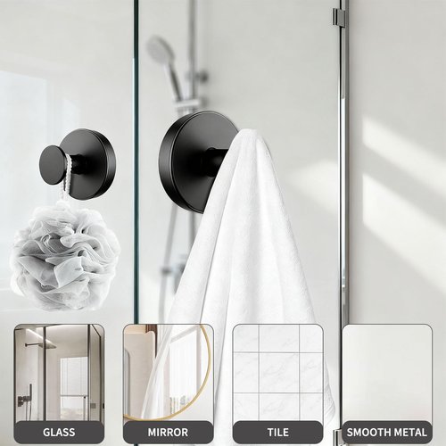 ZoiNavyer Suction Cup Hooks for Shower, Heavy Duty Suction Cup Hooks for Glass Window, Towel Hooks for Hower, Bathroom, Glass Door, Mirror, Tile (Black, 2 Pack)